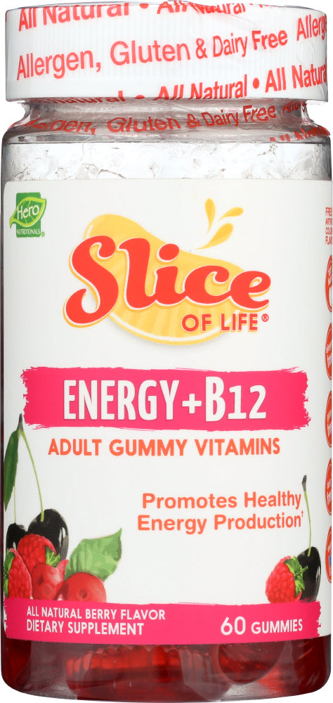 SLICE OF LIFE: Energy + B12 Adult Gummy Vitamins Berry Flavor, 60 Gummies