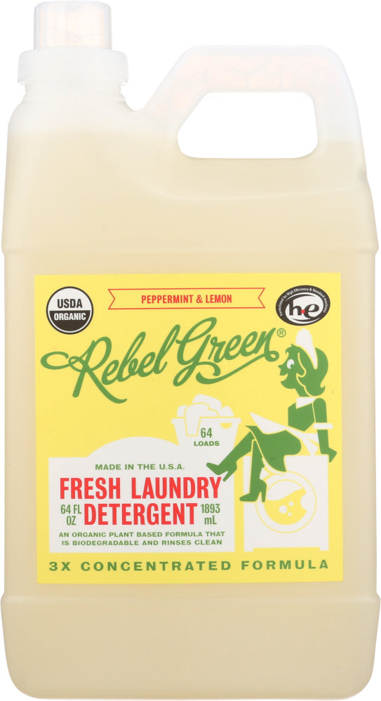 REBEL GREEN: Fresh Laundry Detergent Peppermint and Lemon, 64 oz