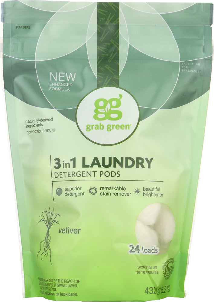 GRABGREEN: 3-in-1 Laundry Detergent Vetiver 24 Loads, 15.2 Oz