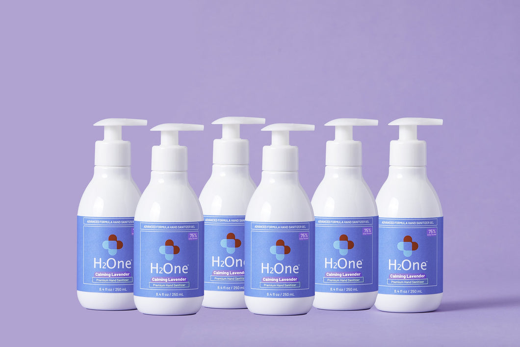 H2One Calming Lavender Hand Sanitizer Gel | 250 ML | 6 Pack | 75 Percent Ethyl Alcohol (Ethanol) | Made in USA