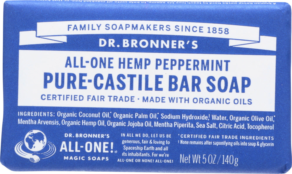 DR BRONNER'S: All-One Hemp Peppermint Pure-Castile Bar Soap, 5 oz