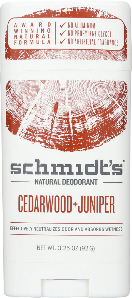 SCHMIDT'S: Natural Deodorant Stick Cedarwood + Juniper, 3.25 oz