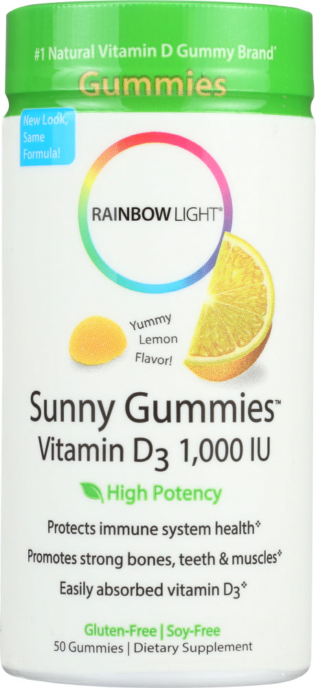RAINBOW LIGHT: Sour Lemon Vitamin D3 1000 IU Sunny Gummies, 50 Gummies