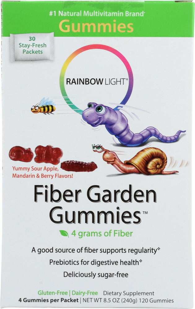 RAINBOW LIGHT: Fiber Garden Gummies Sour Berry Apple & Mandarin Flavors, 30 Packets