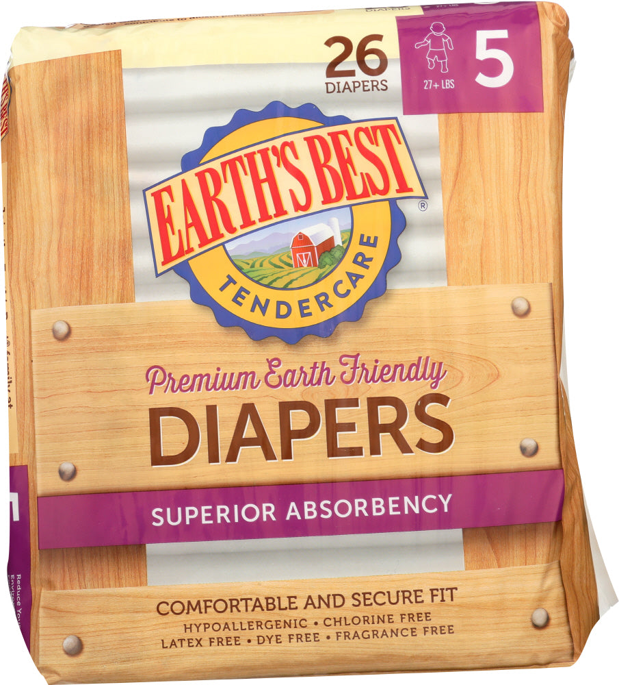 EARTHS BEST: Diaper Stage 5 27lb+, 26 pc