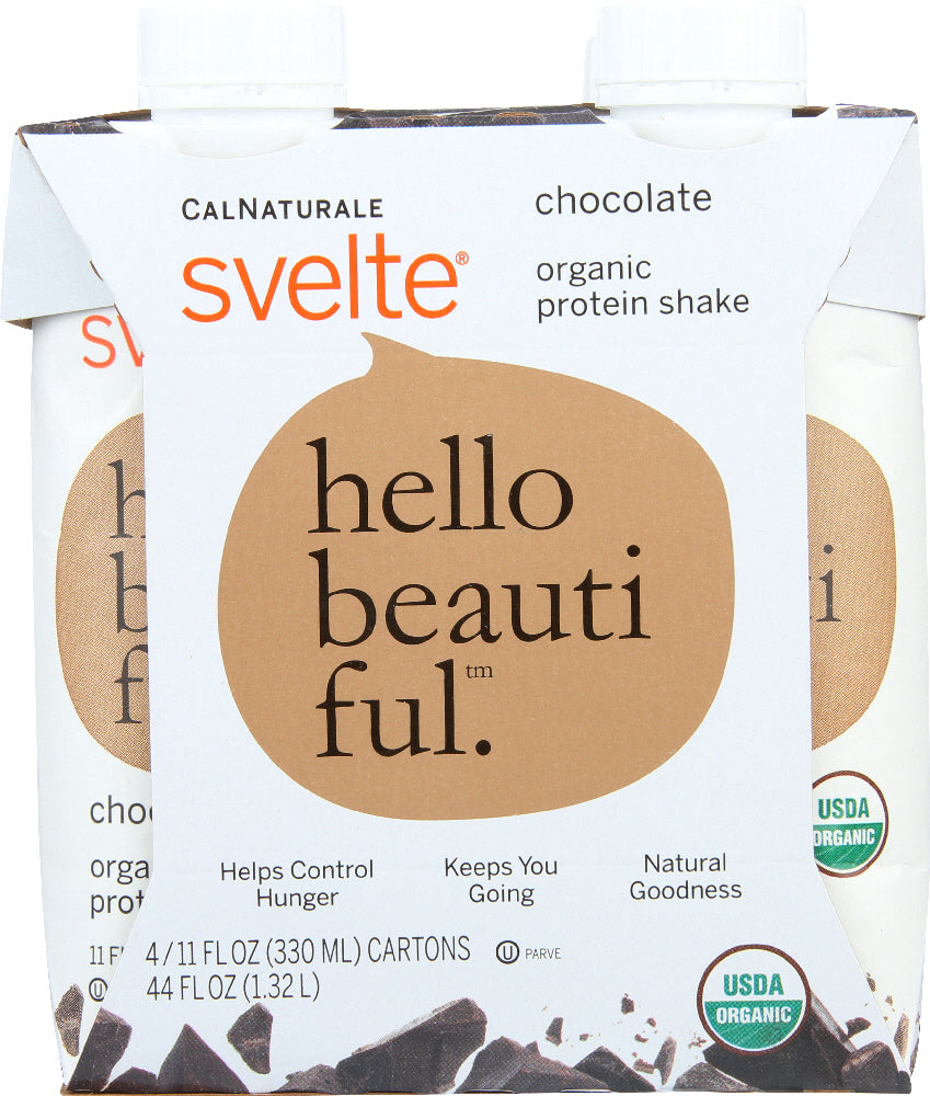 CALNATURALE: Svelte Organic Protein Shake Chocolate Pack of 4 (11 oz Each), 44 oz