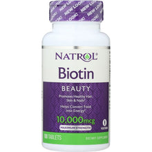 Load image into Gallery viewer, NATROL: Biotin Maximum Strength 10,000 mcg, 100 Tablets
