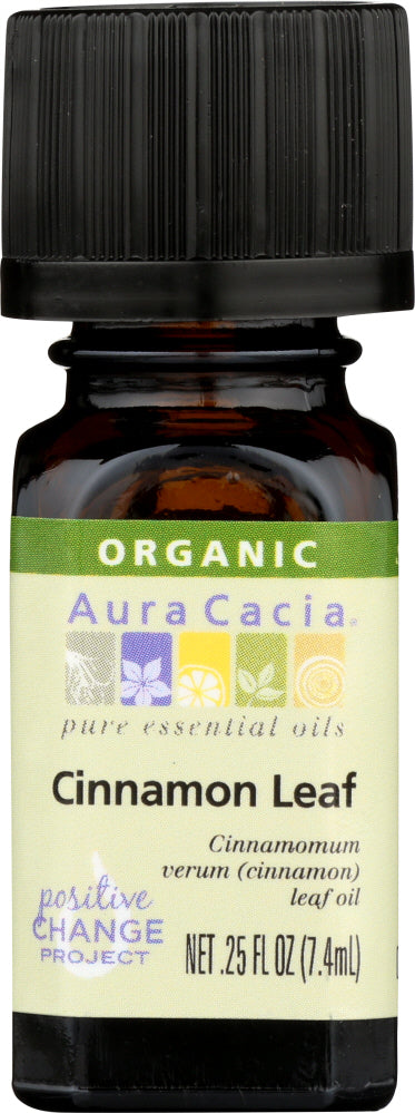 AURA CACIA: Essential Oil Organic Cinnamon Leaf, 0.25 oz