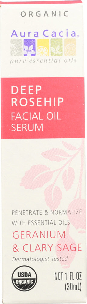 AURA CACIA: Organic Deep Rosehip Facial Oil Serum Geranium & Clary Sage, 1 oz