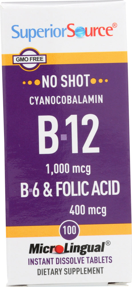 SUPERIOR SOURCE: B12 1000mg B6 & Folic Acid 400mcg, 100 tb