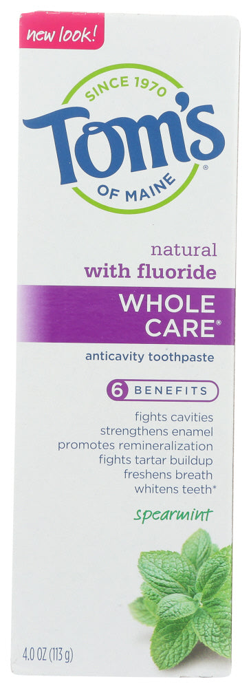 TOMS OF MAINE: Whole Care Spearmint Anticavity Toothpaste, 4 oz