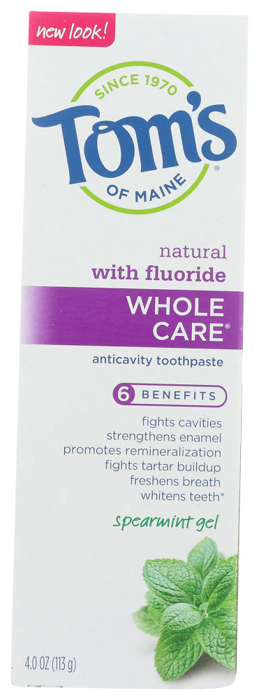 TOM'S OF MAINE: Whole Care Spearmint Gel Anticavity Toothpaste, 4 oz
