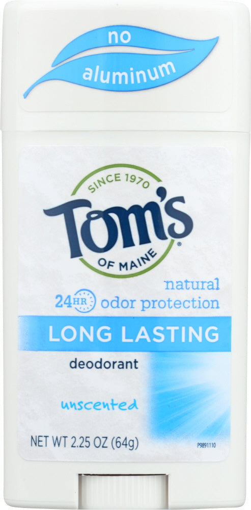 TOMS OF MAINE: Natural Long-Lasting Deodorant Stick Aluminum-Free Unscented, 2.25 Oz