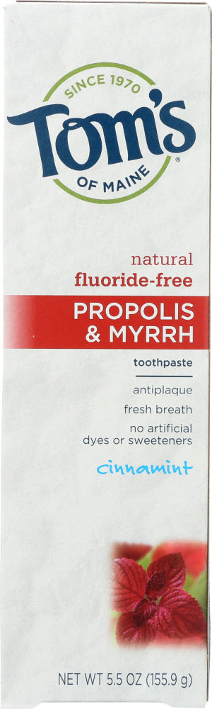 TOMS OF MAINE: Fluoride-Free Propolis & Myrrh Toothpaste Cinnamint, 5.5 Oz