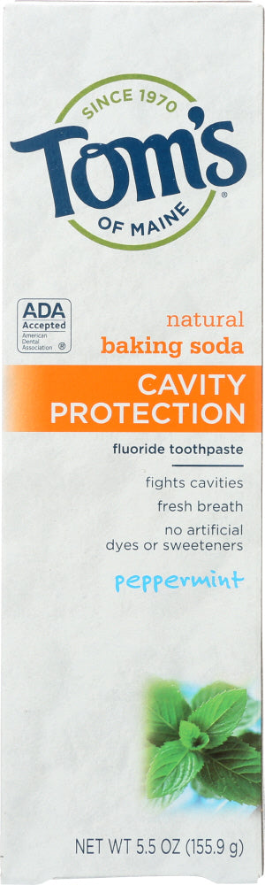 TOMS OF MAINE: Baking Soda Cavity Protection Fluoride Toothpaste Peppermint, 5.5 Oz