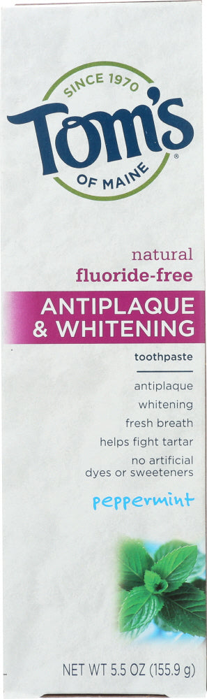 TOMS OF MAINE: Fluoride Free Antiplaque & Whitening Toothpaste Peppermint, 5.5 Oz