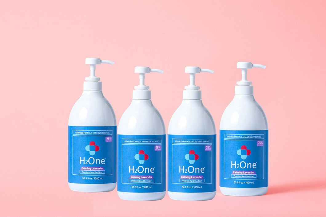 H2One Calming Lavender Hand Sanitizer Gel | 1000 ML | 4 Pack | 75 Percent Ethyl Alcohol (Ethanol)