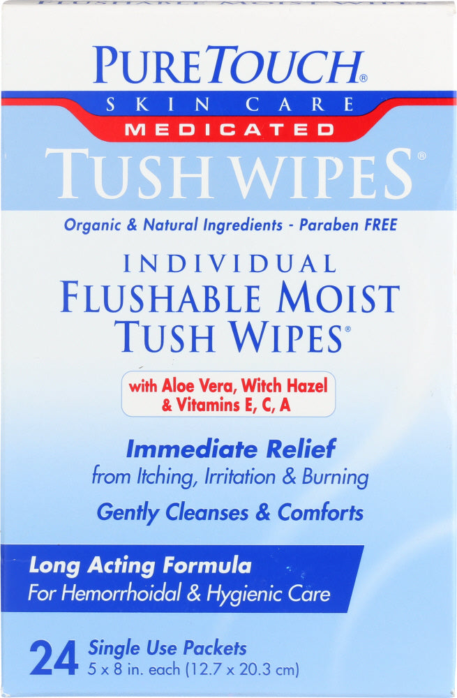 PURETOUCH SKIN: Tush Wipes Medicated, 24 ct