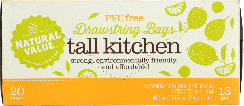 NATURAL VALUE: Drawstring Kitchen Plastic Bags, 20 pc