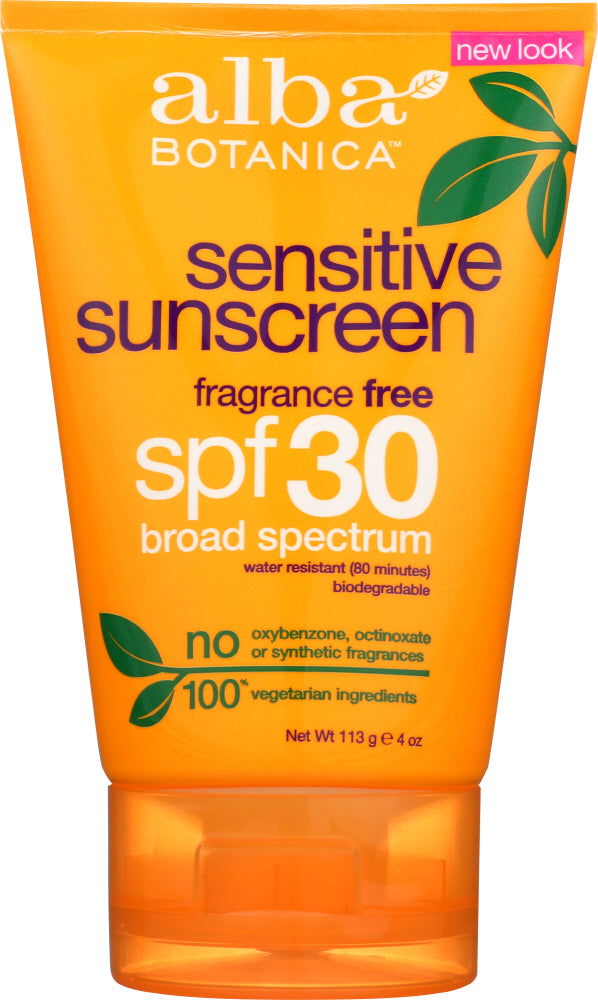 ALBA BOTANICA: Natural Very Emollient Sunscreen Fragrance Free SPF 30, 4 oz