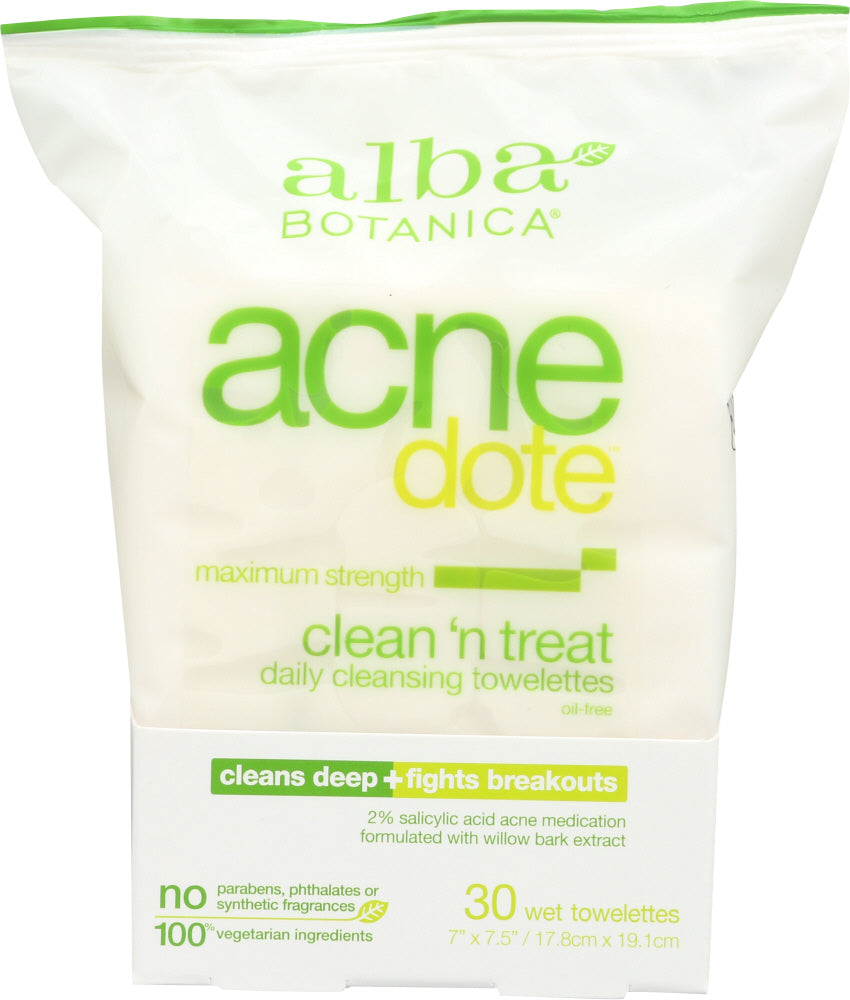 ALBA BOTANICA: Acne Dote Daily Cleansing Towelettes Oil Free, 30 count
