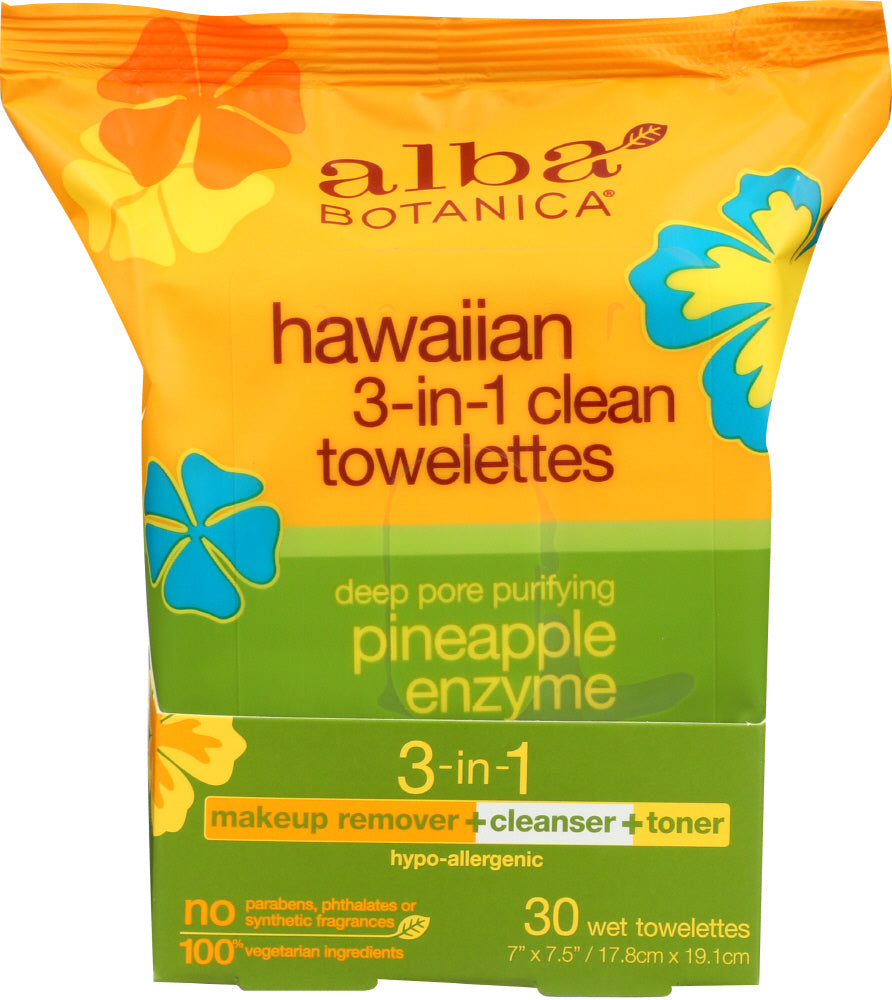 ALBA BOTANICA: Hawaiian 3-in-1 Clean Towelettes, 30 count