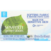 Load image into Gallery viewer, SEVENTH GENERATION: Natural Fabric Softener Sheets Free &amp; Clear, 80 Sheets
