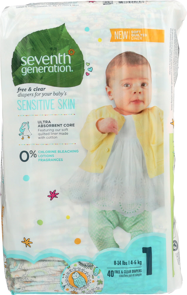 SEVENTH GENERATION: Baby Free & Clear Diapers Size 1 - 8-14 Pounds, 40 pc