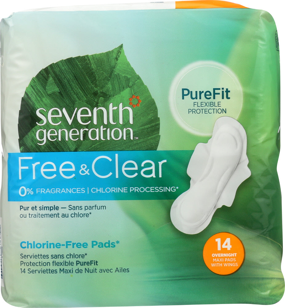 SEVENTH GENERATION: Chlorine Free Maxi Pads Overnight with Wings, 14 pc