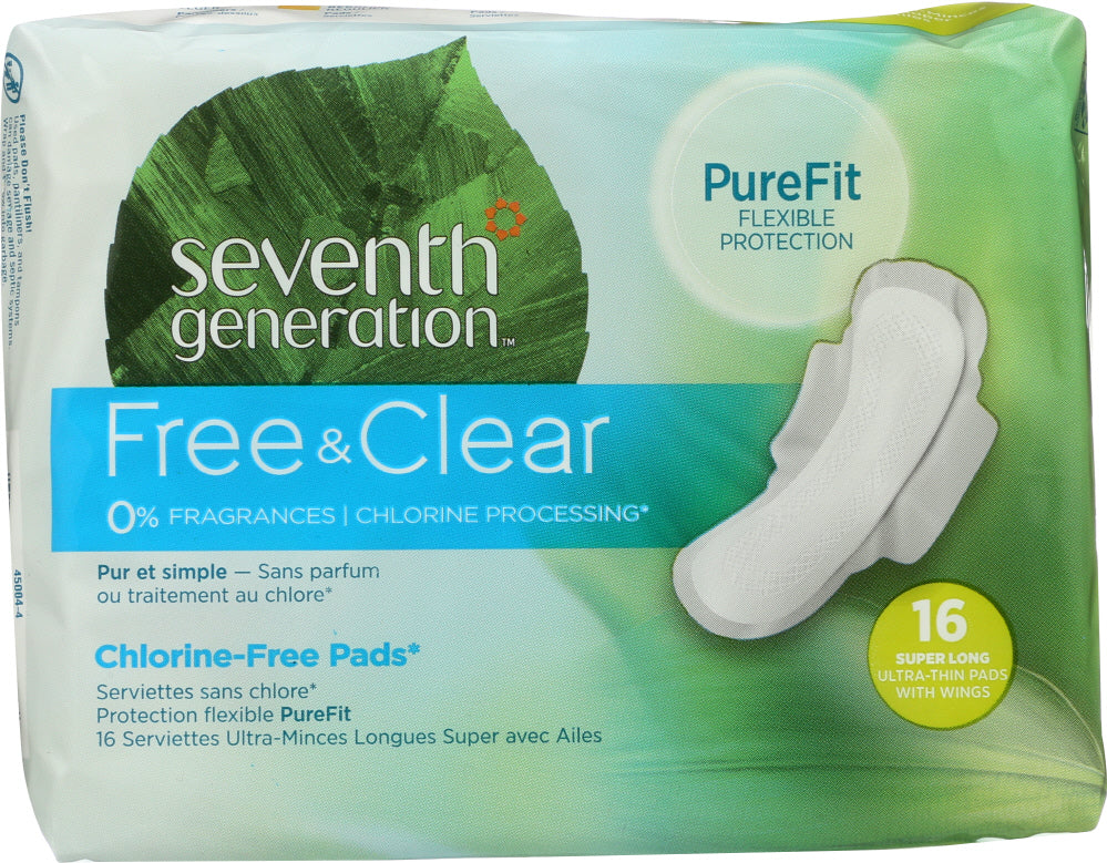 SEVENTH GENERATION: Chlorine Free Ultra-Thin Pads Super Long with Wings,16 Pads