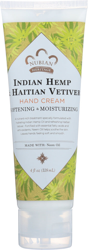 NUBIAN HERITAGE: Hand Cream Indian Hemp & Haitian Vetiver with Neem Oil, 4 oz