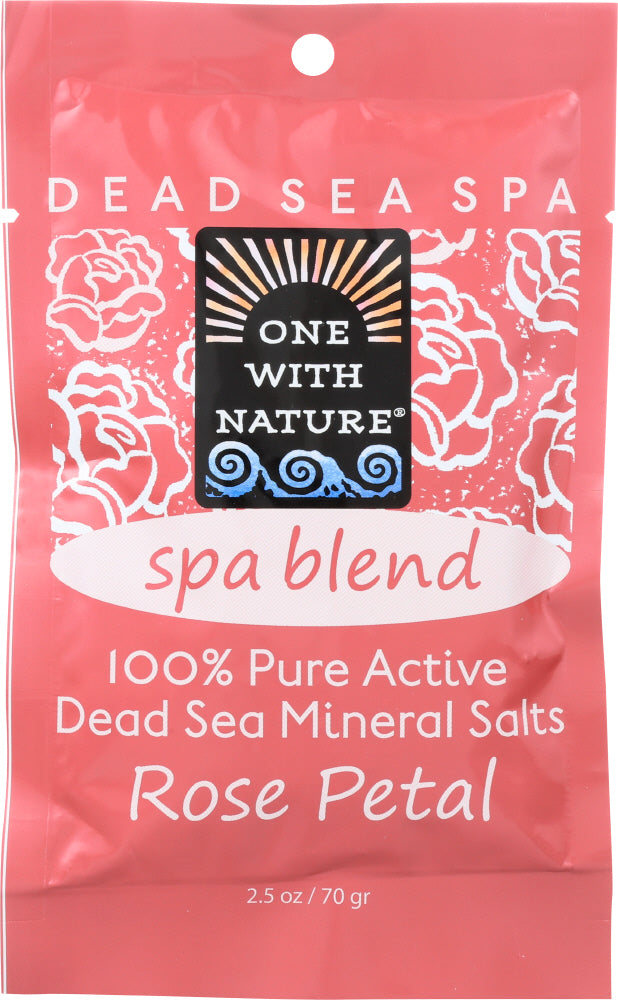 ONE WITH NATURE: 100% Pure Active Dead Sea Minerals Salts Spa Blend Rose Petal, 2.5 oz