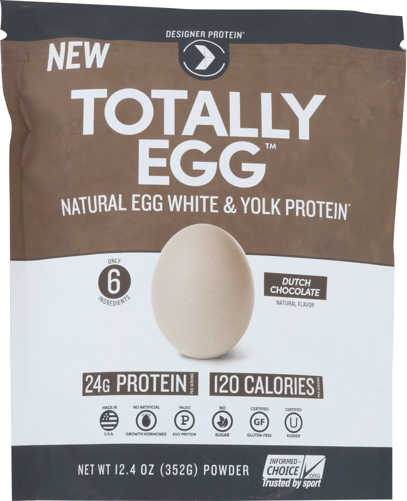 DESIGNER PROTEIN WHEY: Totally Egg Protein Powder Dutch Chocolate, 12.4 oz