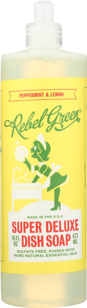 REBEL GREEN: Dish Soap Peppermint Lemon, 16 oz