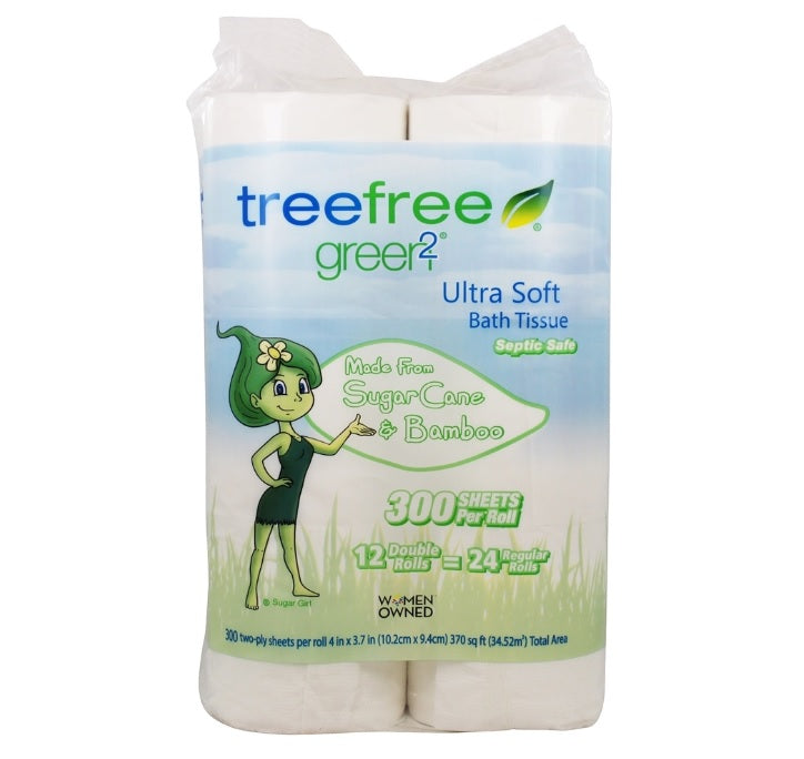 GREEN2: Tree Free Sugar Cane & Bamboo Bath Tissue 2 Ply 300 Sheets, 12 pc