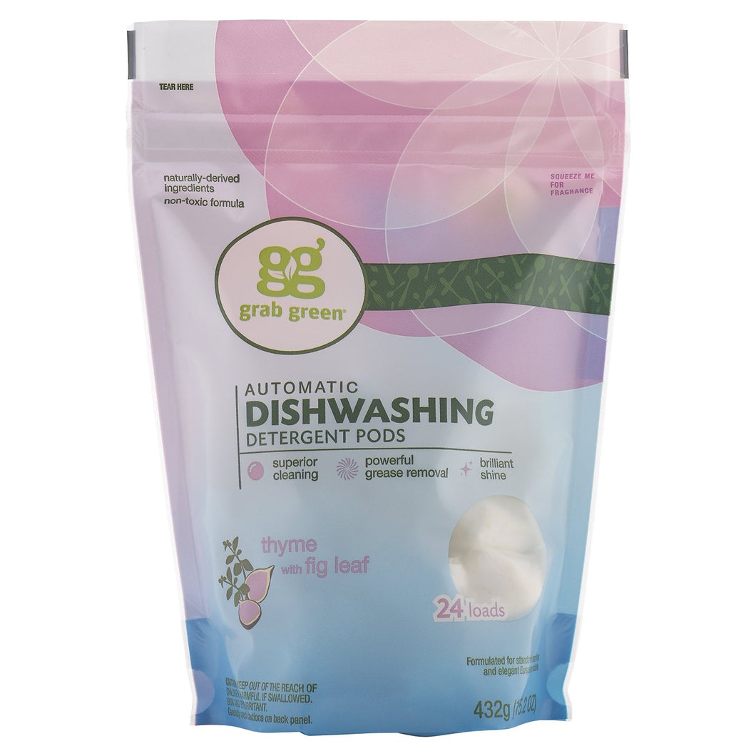 GRAB GREEN: Automatic Dishwashing Thyme with Fig Pouch 24 Loads, 15.2 oz