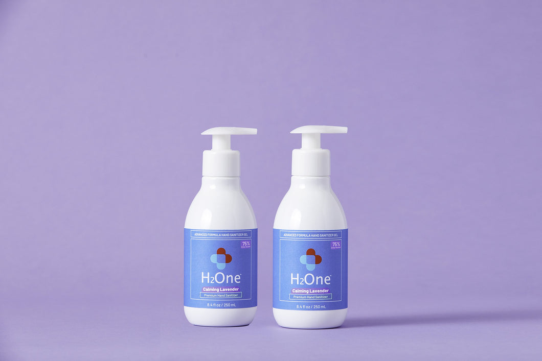 H2One Calming Lavender Hand Sanitizer Gel | 250 ML | 2 Pack | 75 Percent Ethyl Alcohol (Ethanol) | Made in USA