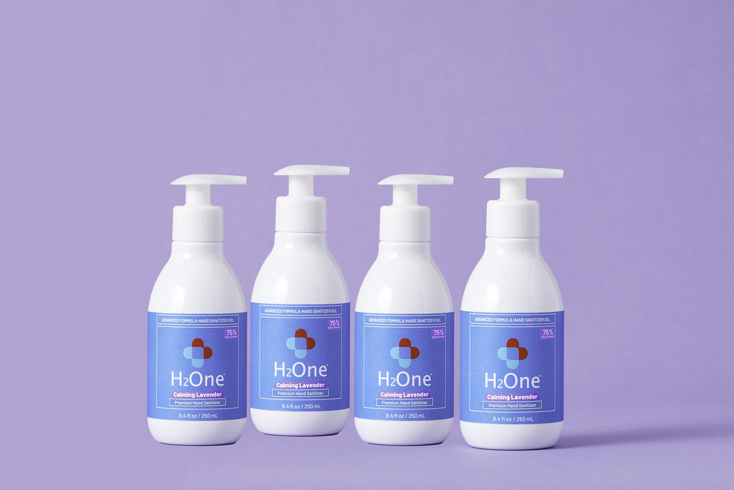 H2One Calming Lavender Hand Sanitizer Gel | 250 ML | 4 Pack | 75 Percent Ethyl Alcohol (Ethanol) | Made in USA