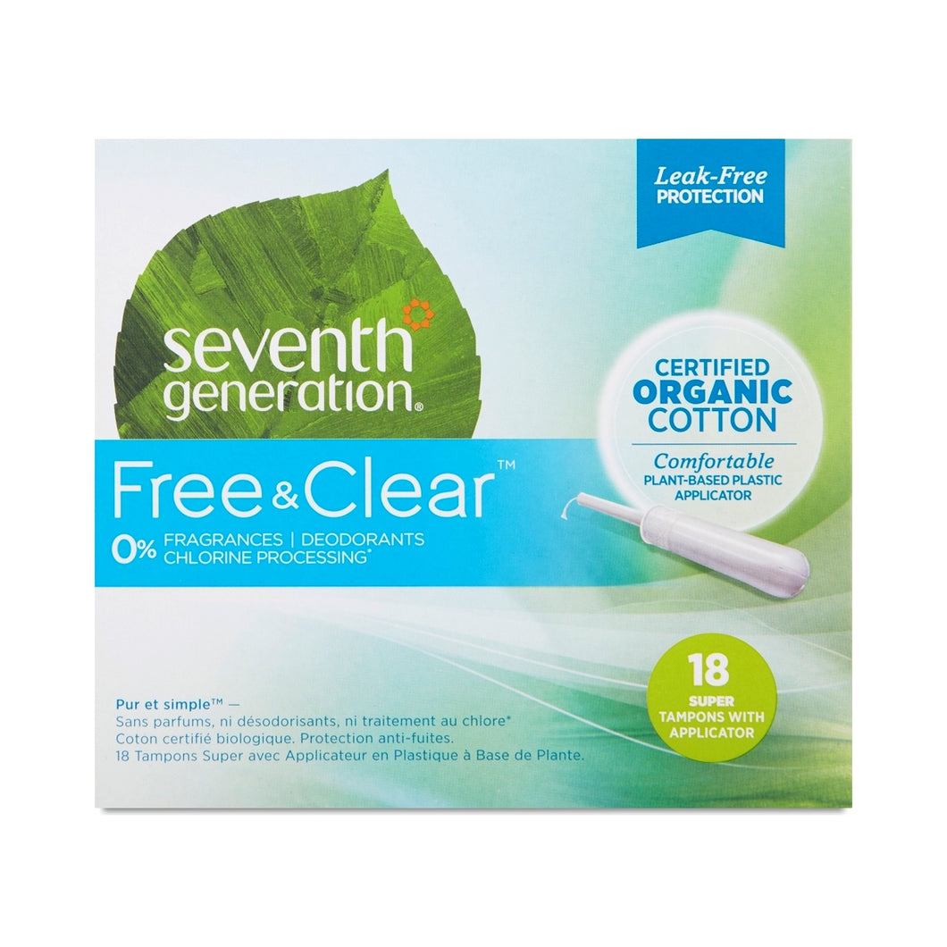 SEVENTH GENERATION: Organic Cotton Tampons with Comfort Applicator Super Absorbency, 18 pc